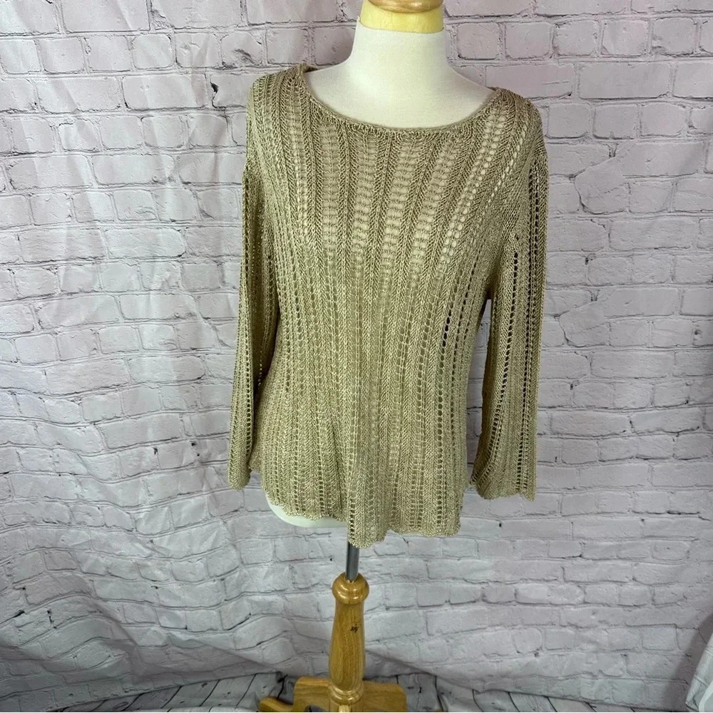 vtg susan bristol khaki sweater women XL neutral layer boho preppy minimalist